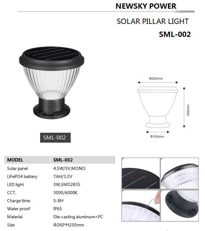 New Style LED Lamp Outdoor Pillar Gate Lighting Smart 3W Solar Garden Light with LED Lights