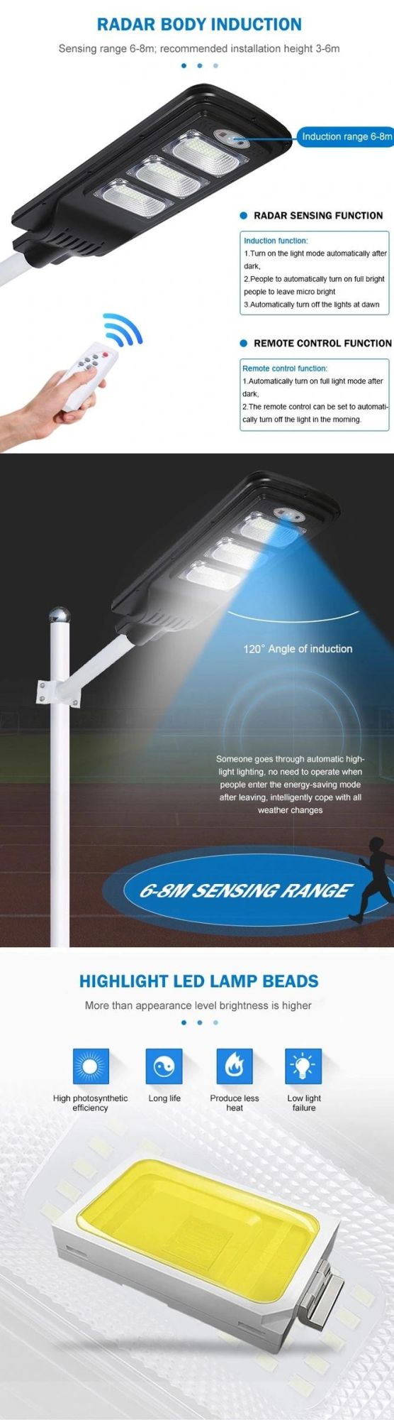 60W Integrated Solar LED All in One Street Light, IP65 Waterproof ABS 20W 40W 80W Energy Saving Power System Sensor Outdoor Road Lighting