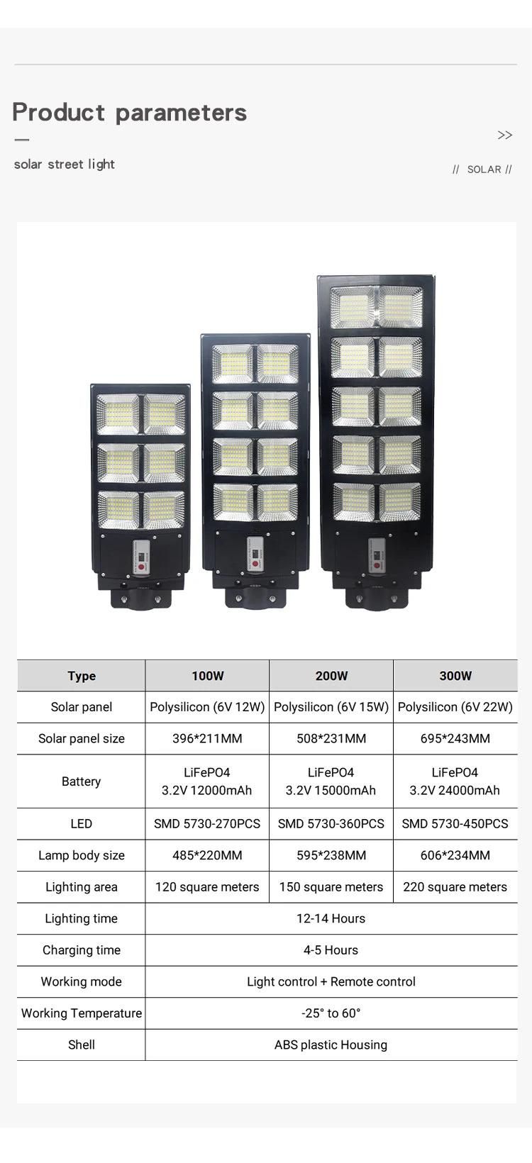 100W 200W 300W LED Solar Powered Street Light