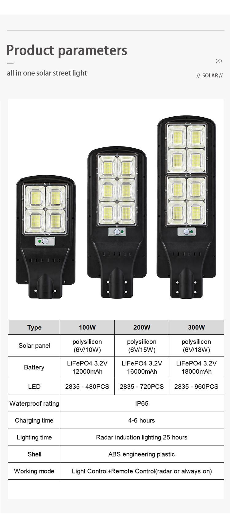 Super Brightness 300W Integrated LED Solar Power Street Light