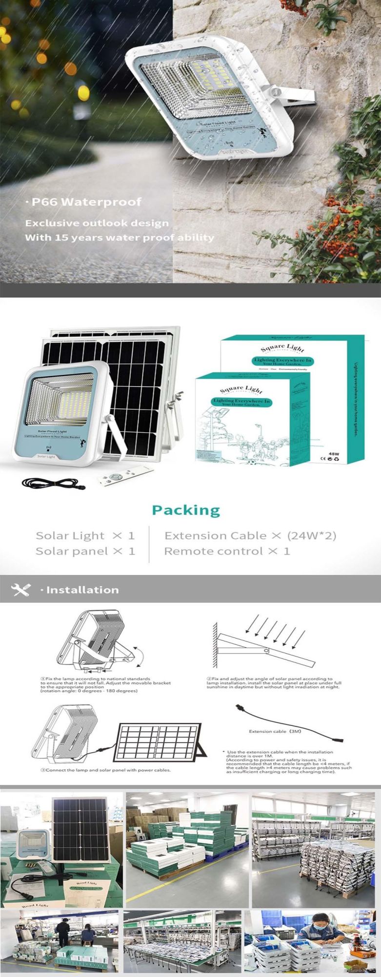 Factory Direct Motion Sensor Waterproof IP66 Integrated 30W 60W 90W 120W Outdoor All in One Solar LED Flood Lamp