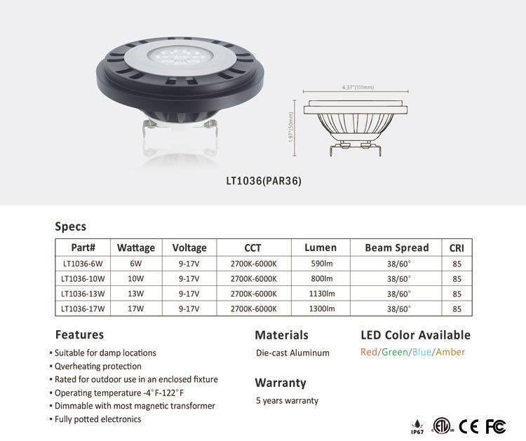 Ltv Dimmable PAR36 LED Gu53 Lamp Waterproof 10W IP67 Light Bulb