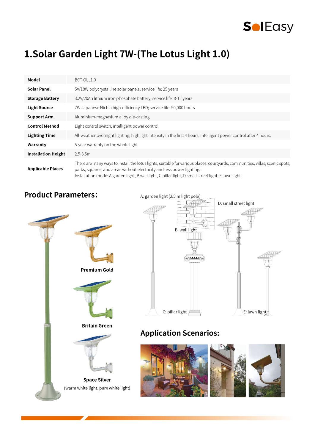 Solar Light 7W with Solar Power Panel for Solar Garden Light