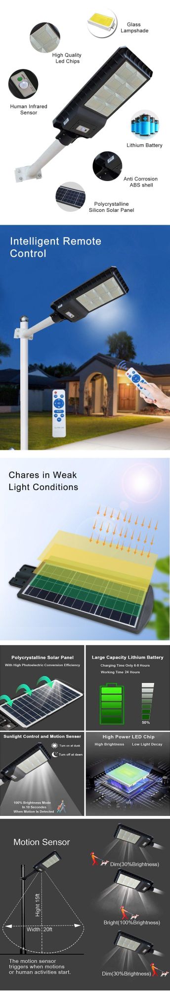 Montion Sensor Low Consumption Outdoor Garden Solar LED Street Light