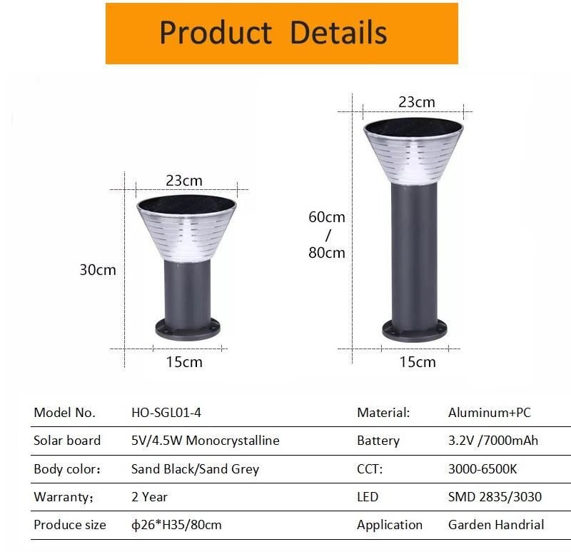 New Factory Price Energy Saving Aluminum All in One Light Source 60W Waterproof Solar Garden Lamp Bollard Light