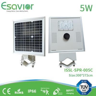 5W 500-600lm All in One Solar Street Garden Lighting with LiFePO4 Lithium Battery