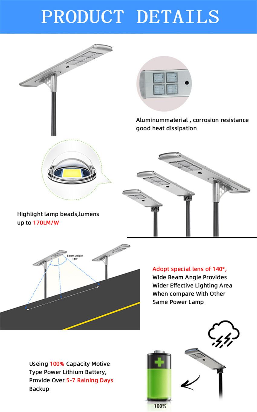 LED Lamp Xiamen Bright Outdoor Waterproof IP67 3-5 Years Warranty Integrated 200W/300W/500W All-in-One Solar Street Light