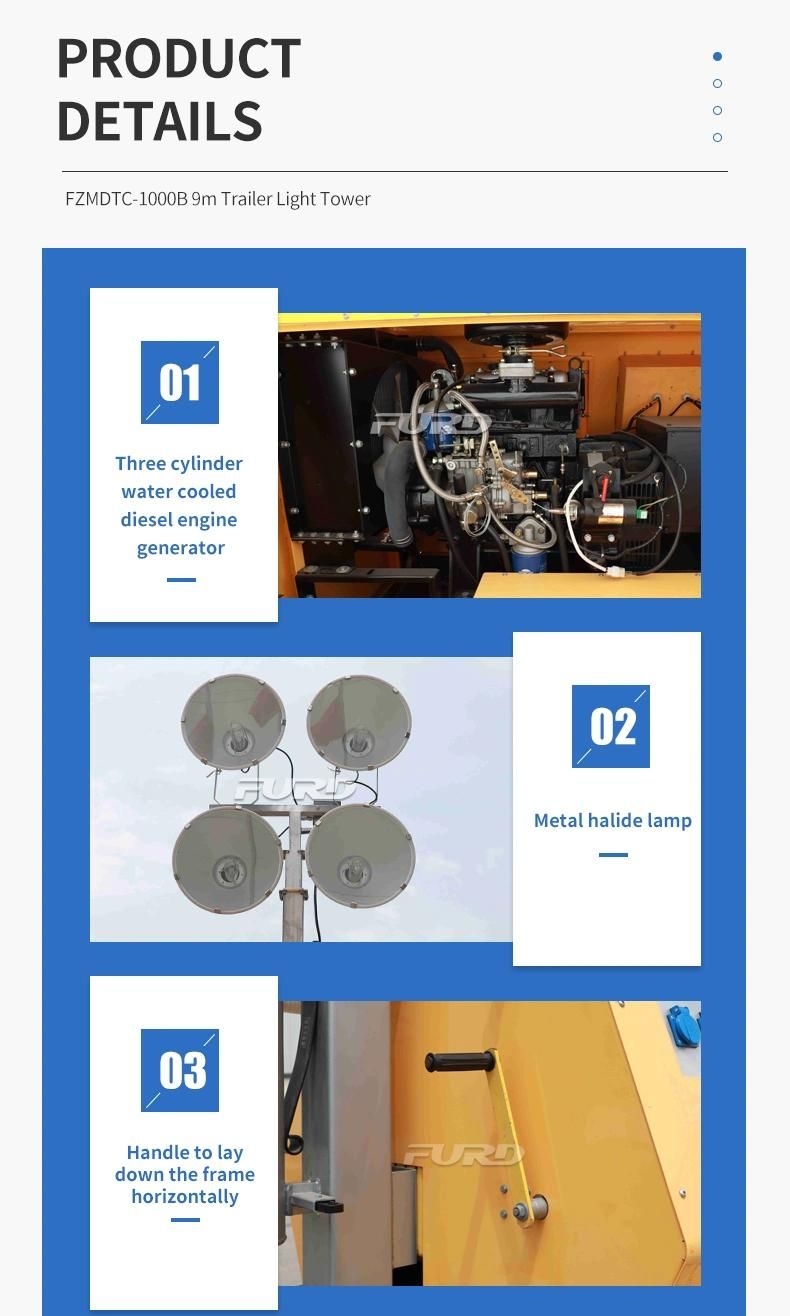 Generator Trailer Lighting Tower with Metal Halide or LED Flood Light Fzmdtc-1000b