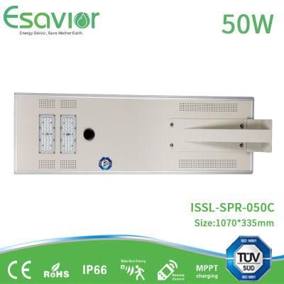 50W 6000lm All in One Solar-Powered LED Street Light-Style with Microwave Motion Sensor
