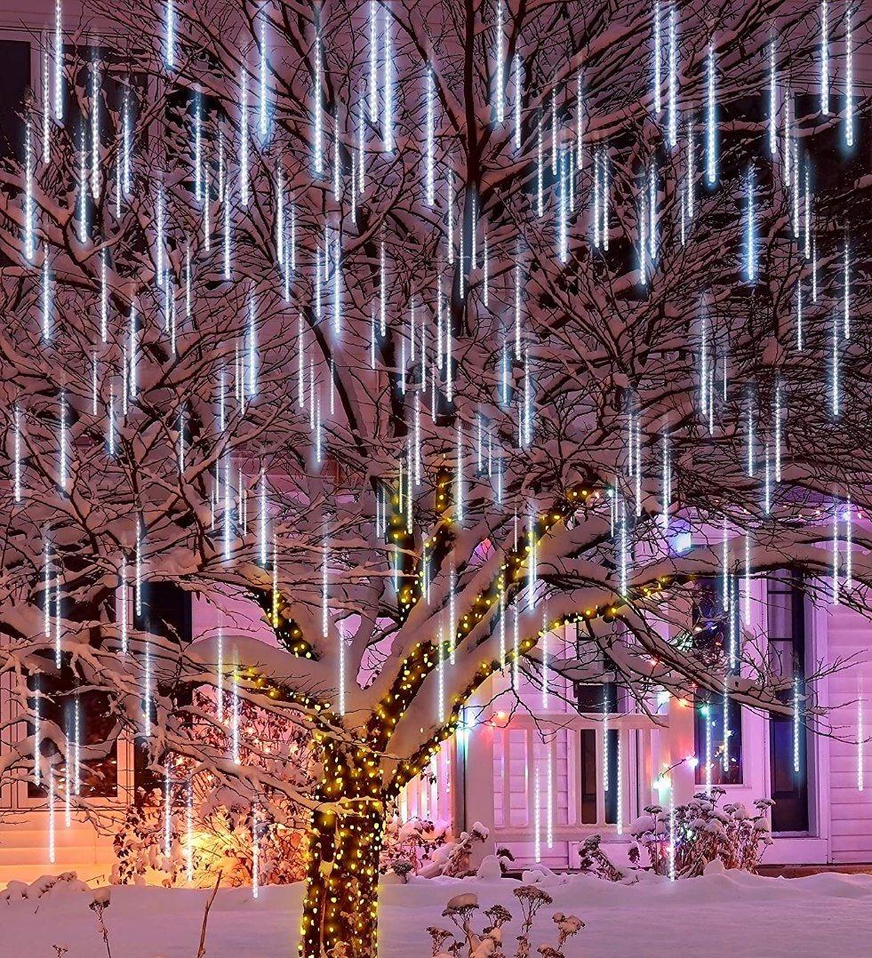 Solar LED Meteor Shower Rain Lights, Outdoor String Lights, Waterproof Garden Lights 50cm 10 Tubes Snow Falling Raindrop Icicle Cascading Light for Holiday Wedd