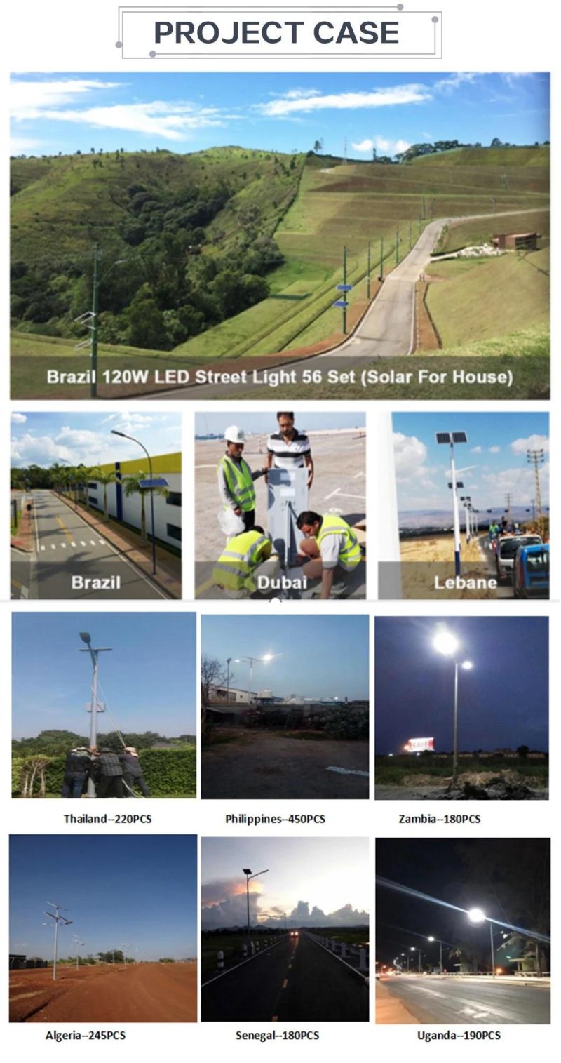 Energy Saving IP65 50W 60W 70W 80W Double Arms LED Solar Street Light Smart Controller Charge Highway Project Lighting with 10m 12m Poles