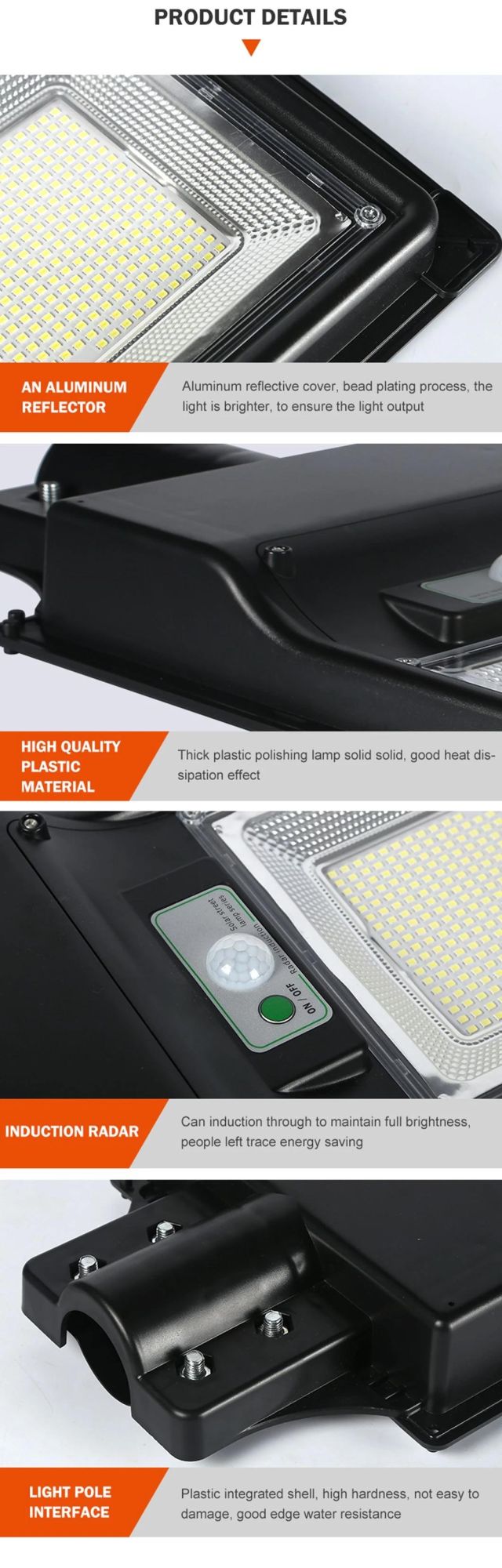 IP65 Outdoor Waterproof 50W 60W 100W 150W 200W 300W Intergrated Motion Sensor LED Solar Street Light