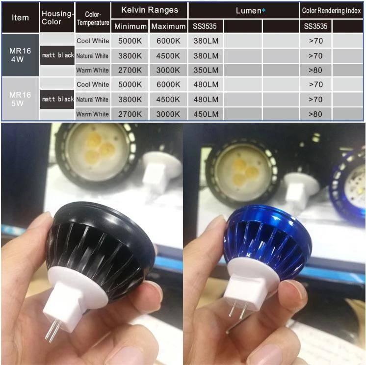 Low Voltage 3W/4W/5W Interior Lighting MR16 LED Spotlight Bulb