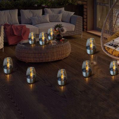 Amazon Hot Sale Plastic Stainless Steel Waterproof Light Sensor Solar LED Night Light with Warm Candle Flame for Home Garden