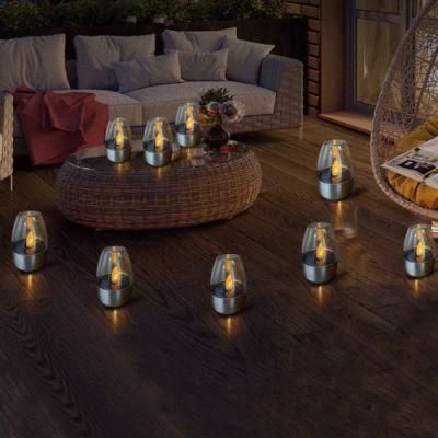 Amazon Hot Sale Plastic Stainless Steel Waterproof Light Sensor Solar LED Night Light with Warm Candle Flame for Home Garden