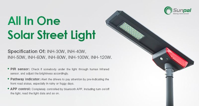 Sunpal Top Quality 40W 50W 60W 60W 70W 80W 90W 100W 120W Solar LED Street Light with PIR Sensor Function