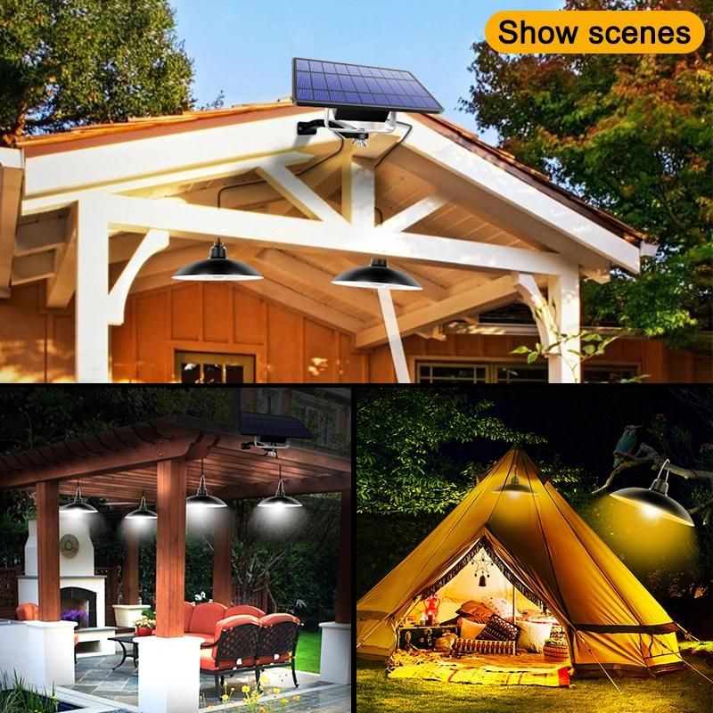 Double Head Solar Pendant Light for Camping Home Garden Yard