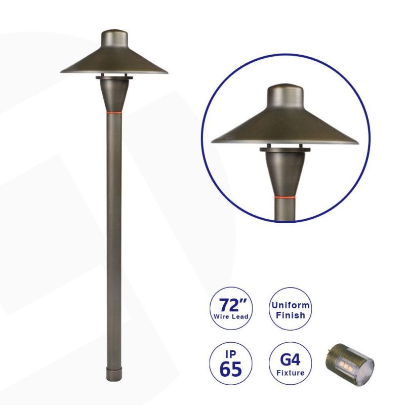 Lt2402 Low Voltage Landscape Lighting Brass Die Cast Brass Outdoor Pathway Light G4 LED Bulb for Walkway Lawn-Antique Bronze