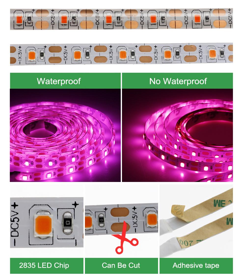 LED Grow Light Full Spectrum USB Grow Light Strip 0.5m 1m 2m 3m 2835 SMD DC5V LED Phyto Tape for Seed Plants Flowers Greenhouses