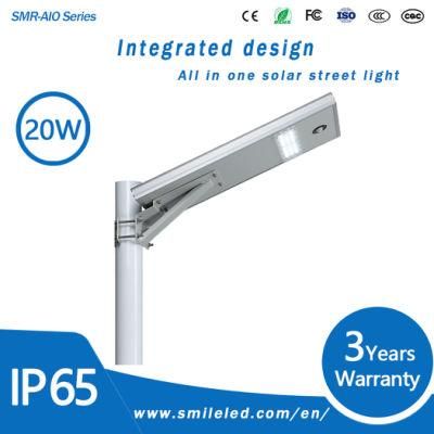High Quality 20W All in One LED Solar Street Light with Pole for Street Garden Patio Parking Lighting