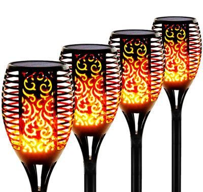 4 Pack IP65 Waterproof Garden Pathway LED Solar Torch Light with Flashing Flames