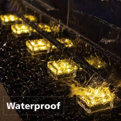 Outdoor Decoration IP68 Waterproof Clear Glass Solar Ice Brick Deck Lights Ground Buried Lamp for Garden Pathway