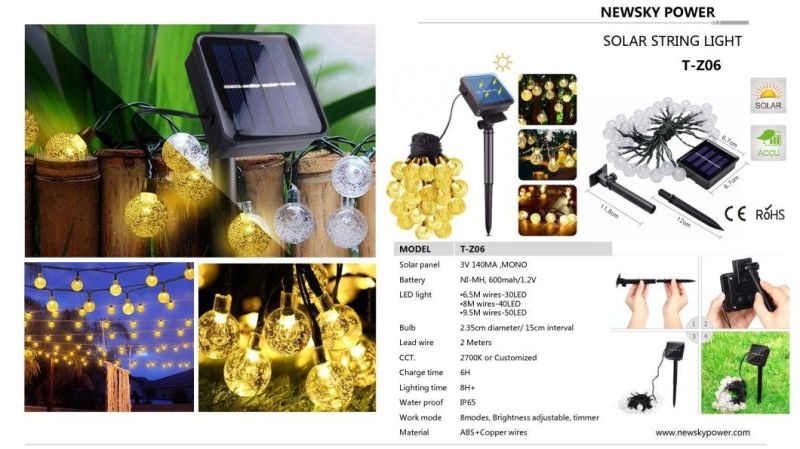 10m 100LED Outdoor Waterproof Solar Power Tube String Light for Holiday Landscape