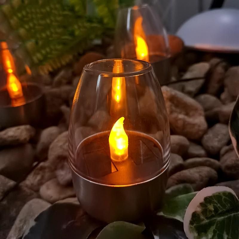 Amazon Hot Sale Plastic Stainless Steel Waterproof Light Sensor Solar LED Night Light with Warm Candle Flame for Home Garden