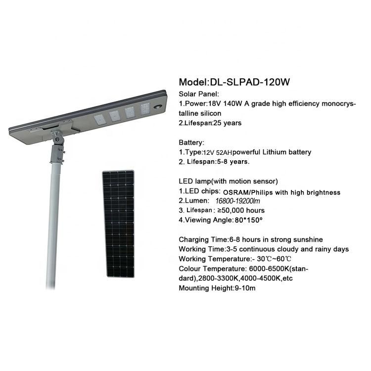 Street Lights Solar Energy 120W Waterproof Remote Control Aluminum Solar LED Street Light