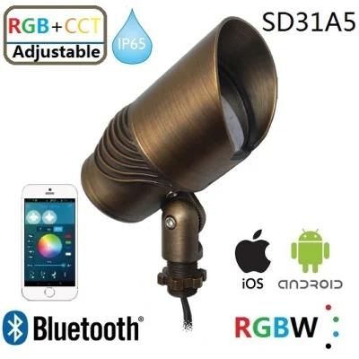 Bluetooth RGB+CCT Controllable Brass Fixture Spotlight with IP65