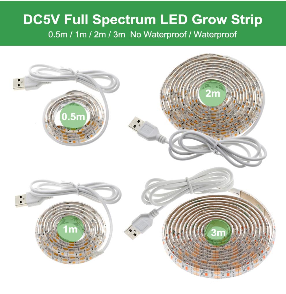 LED Grow Light Full Spectrum USB Grow Light Strip 0.5m 1m 2m 3m 2835 SMD DC5V LED Phyto Tape for Seed Plants Flowers Greenhouses