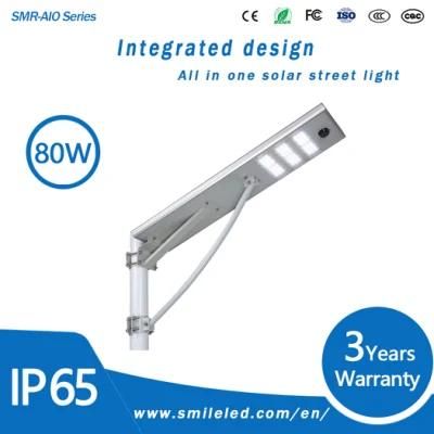 High Quality IP 65 Waterproof Outdoor Integrated 80W All in One Motion Sensor Intelligent LED Solar Street Light