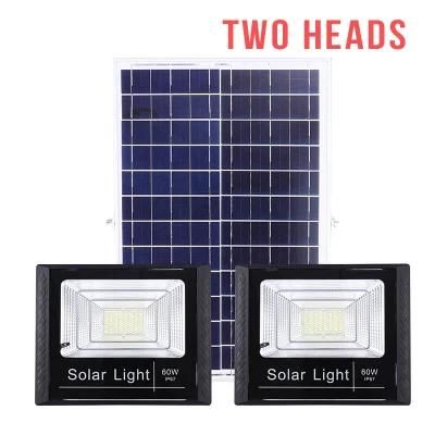 Two Heads LED Landscape Garden Outdoor Two IP65 Solar Flood Light with One Panel Solar Cell Light Lightings Lamps Street Wall Panel Pole