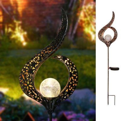 Waterproof Metal LED Stake Pathway Decorative Lights, Outdoor Solar Light Garden Flower Solar Lights Crackle Glass Globe Stake Light Esg17896