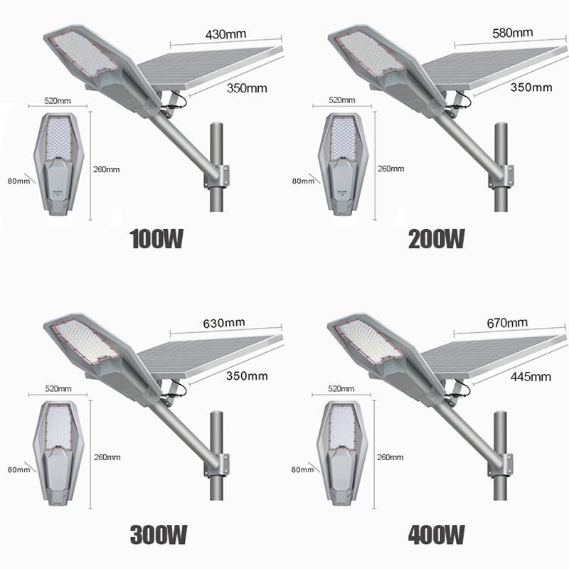 Project Use High Quality High Lumen Outdoor IP66 Aluminum 100W 200W 300W LED Solar Garden Street Lamp