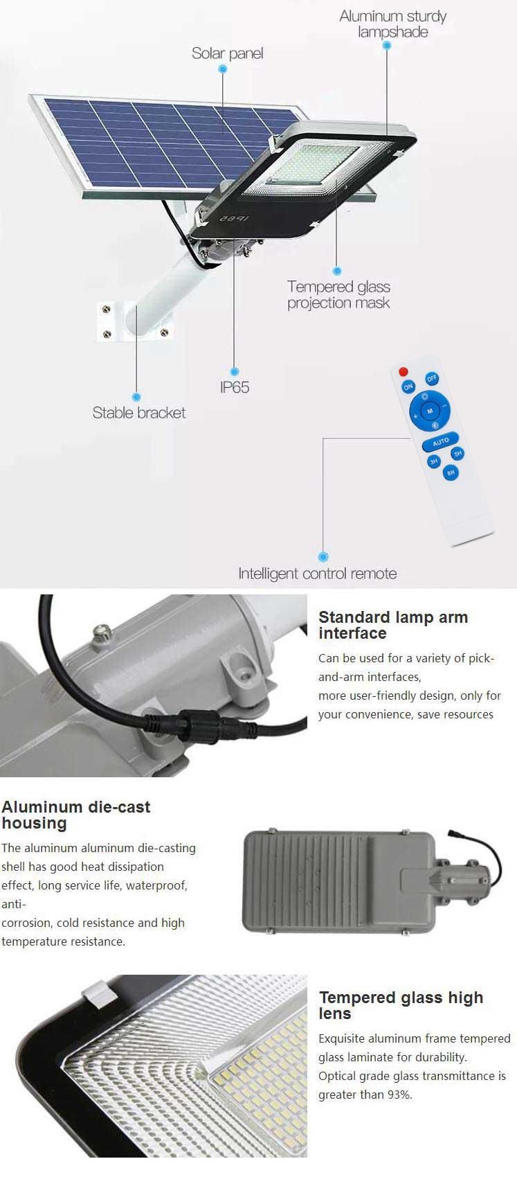 150W Outdoor Remote Control IP65 Solar Street Lighting