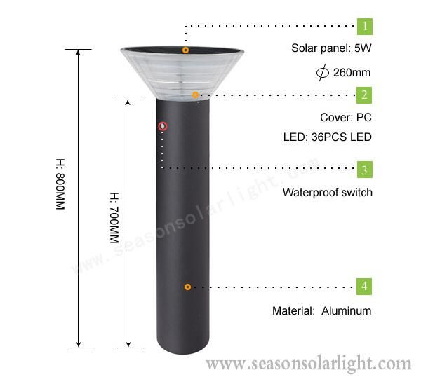 Moden Style Bright Outdoor LED Lighting Lamp Solar Garden Light with LED & 5W Solar Panel