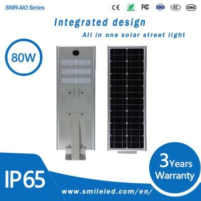 80W IP65 Outdoor Integrated Solar All in One Solar Street Light