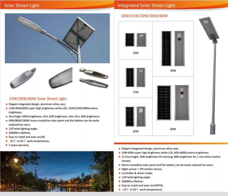 Lighting Power Solar Panel Outdoor 30W All in One LED Street Light/Garden Light with Night Sensor + PIR Motion Sensor for Ngo Project