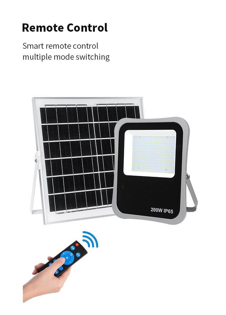 Super Bright Rechargeable Solar Security Light Waterproof IP65 200W Solar Panel Flood Light with Remote Control