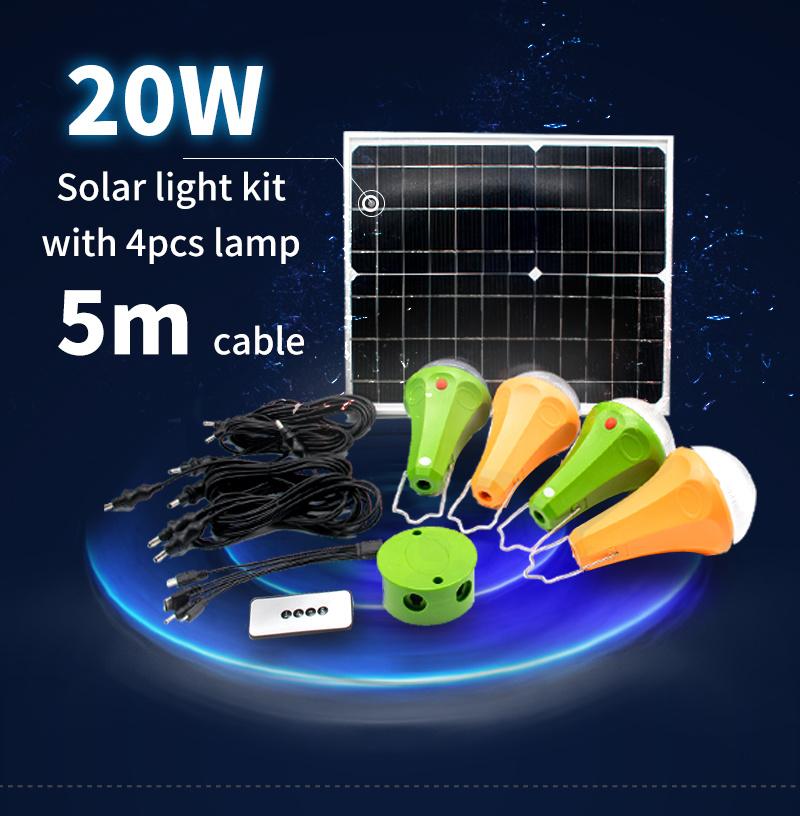 Portable Solar Power System Lamp 25W LED Lamp with 4PCS Solar Bulbs Chinese Factory Solar Panel Lamp Energy Saving Lamp Outdoor Street Lamp