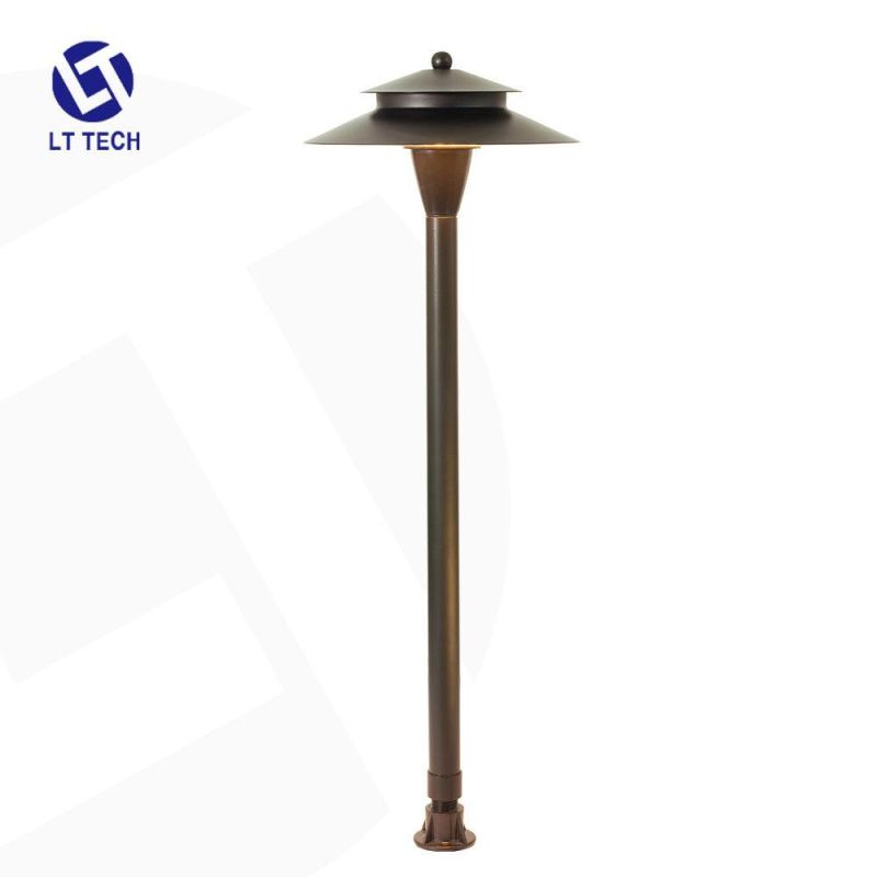 Double-Deck Lt2405 Low Voltage Landscape Lighting Solid Brass Outdoor Pathway Light Fixtures G4 LED for Yard Walkway Lawn-Antique Bronze Frosted