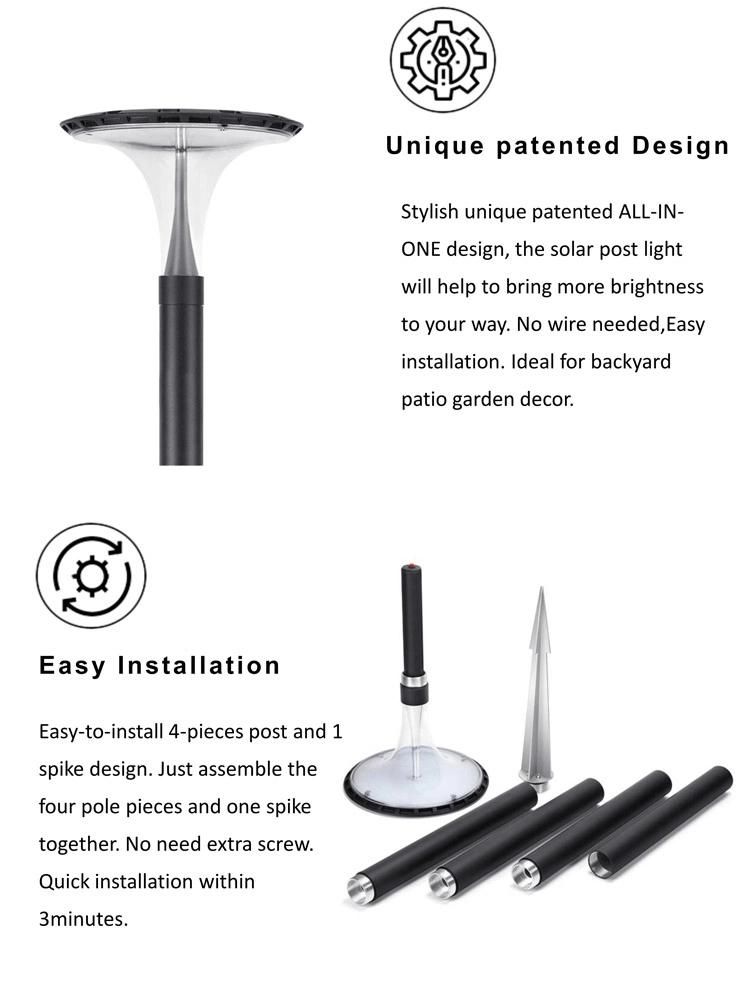 Pole Included All in One Solar Post Lamp Outdoor for Lawn Pathway