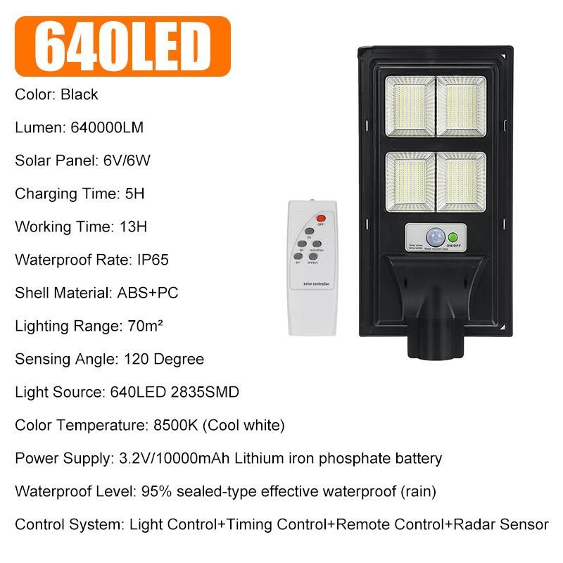 500W/800W/1000W/1200W LED Super Bright Solar Lamp Wall Street Light with Radar PIR Motion Sensor