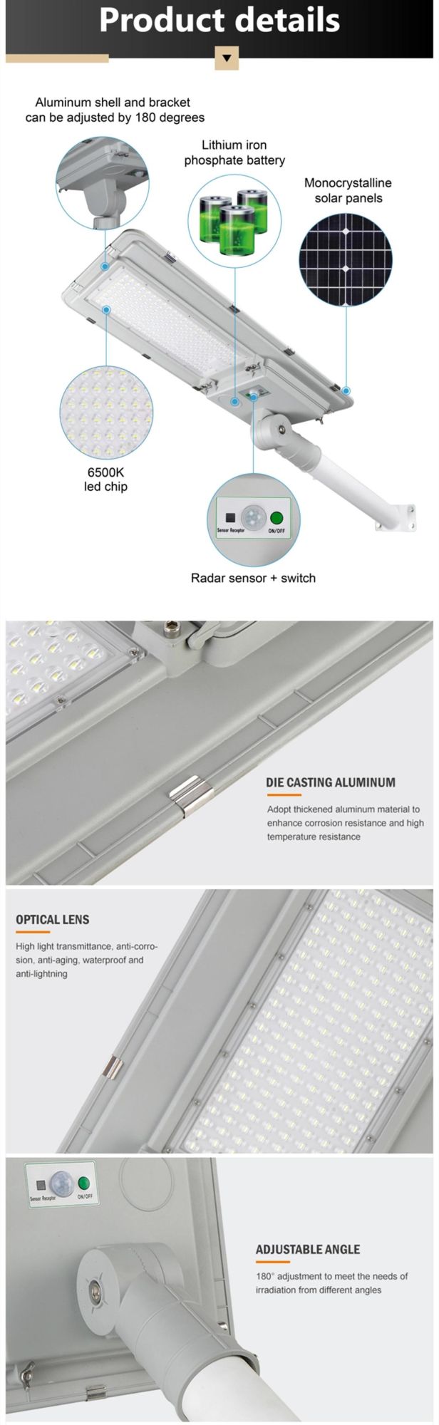 Outdoor Waterproof New Motion Sensor 60W 80W 100W 120W 150W 180W 200W Solar LED Street Light All in One LED Solar Lighting