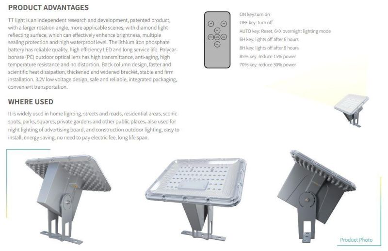 Street Floodlight Outdoor LiFePO4 Battery Solar Street Light 30W Tt1.0 Road Lighting