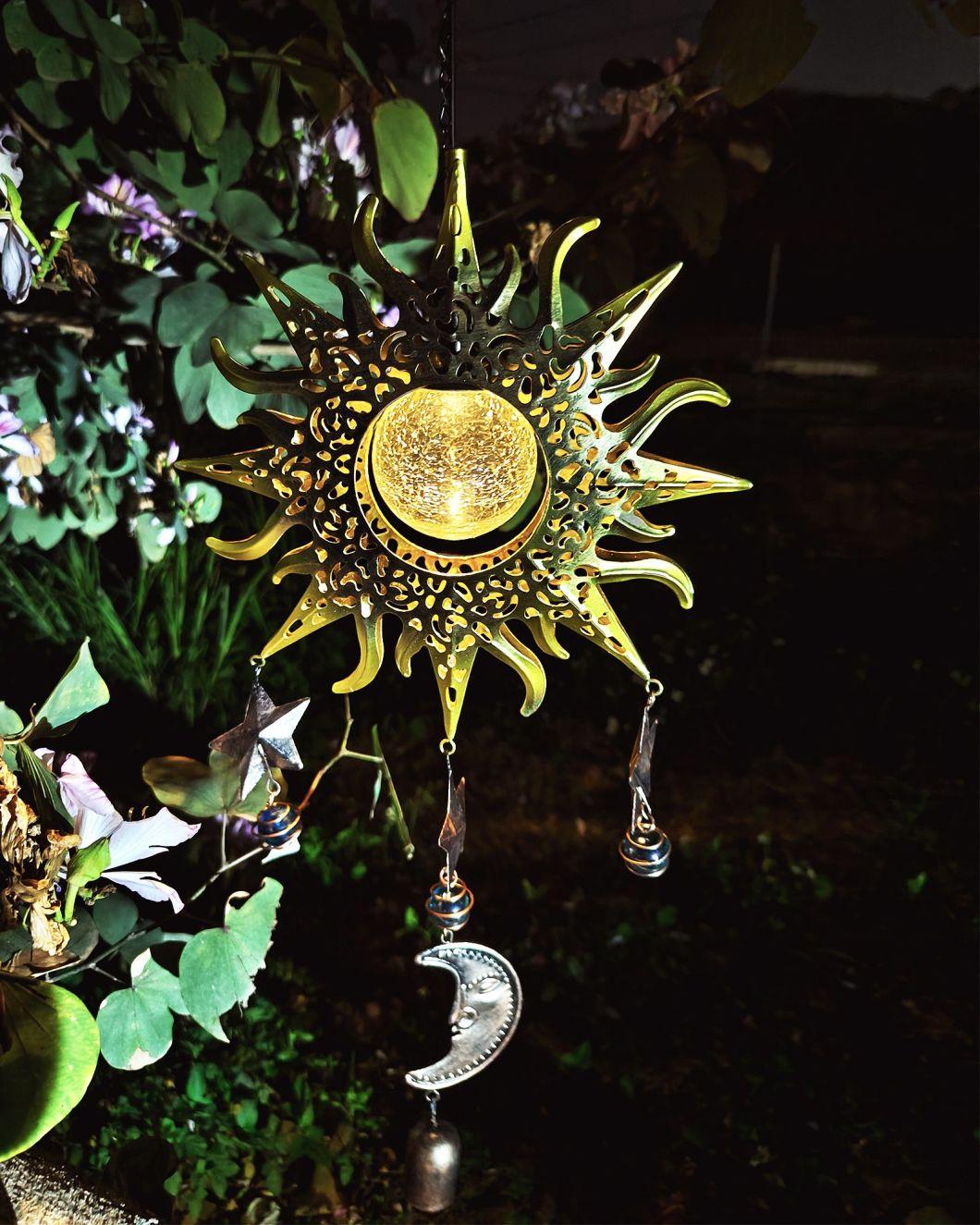 Garden Solar Lights Decorative- Hanging Solar Lights Outdoor Metal Garden Yard Decor Wind Chime, Powered Waterproof Warm White LED Pathway Glass Globe for Walkw