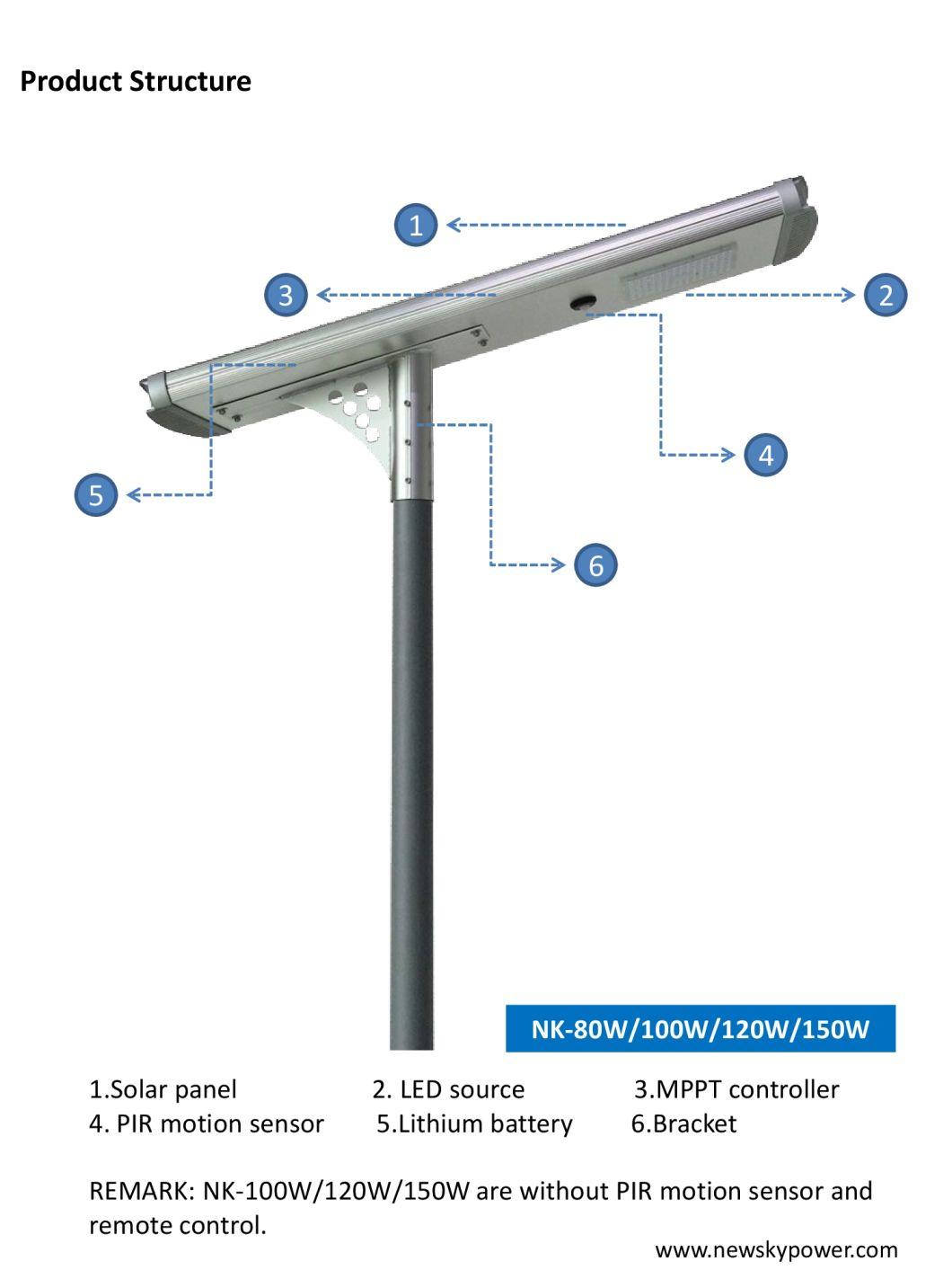 Outdoor All in One Cast Aluminum Garden Lamp 150W Commercial government Project LED Solar Street Light for Driveway Plaza Park Road