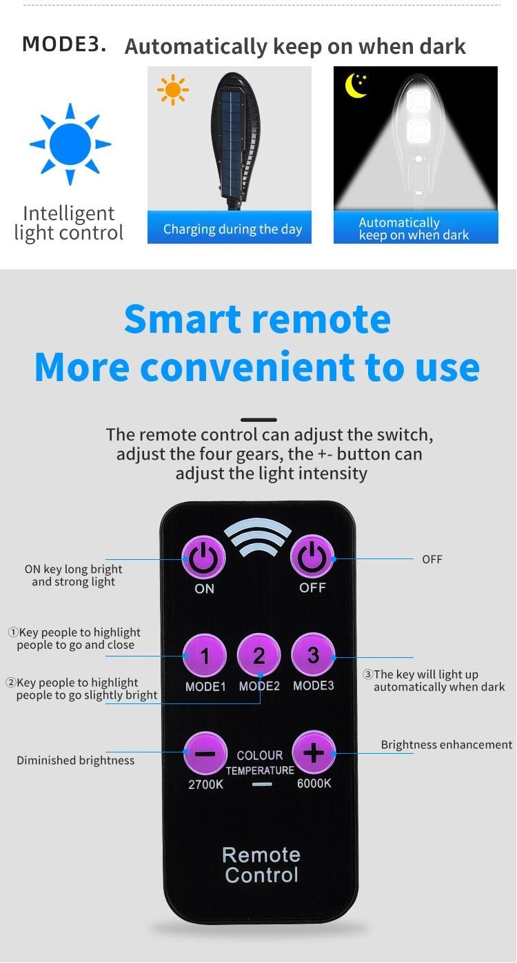 Remote Control Outdoor Motion Sensor High Brightness Long Working Time COB LED All in One Solar Power Street Light