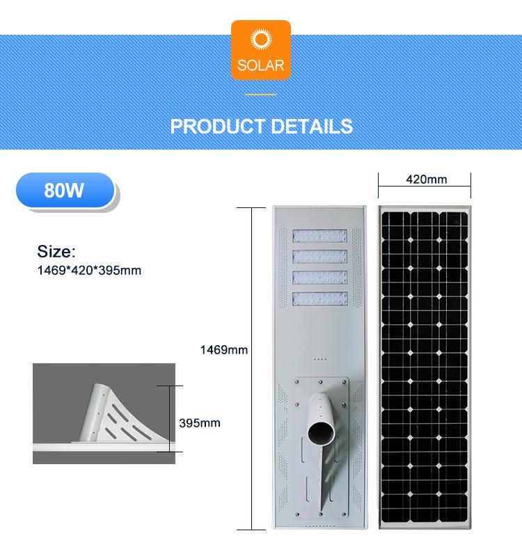 Waterproof Light Control Working Mode 80W LED Solar Street Light